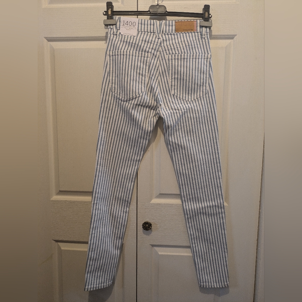 Stradivarius 1400 Mid Rise skinny jeans White Blue Stripes New! - Picture 11 of 13